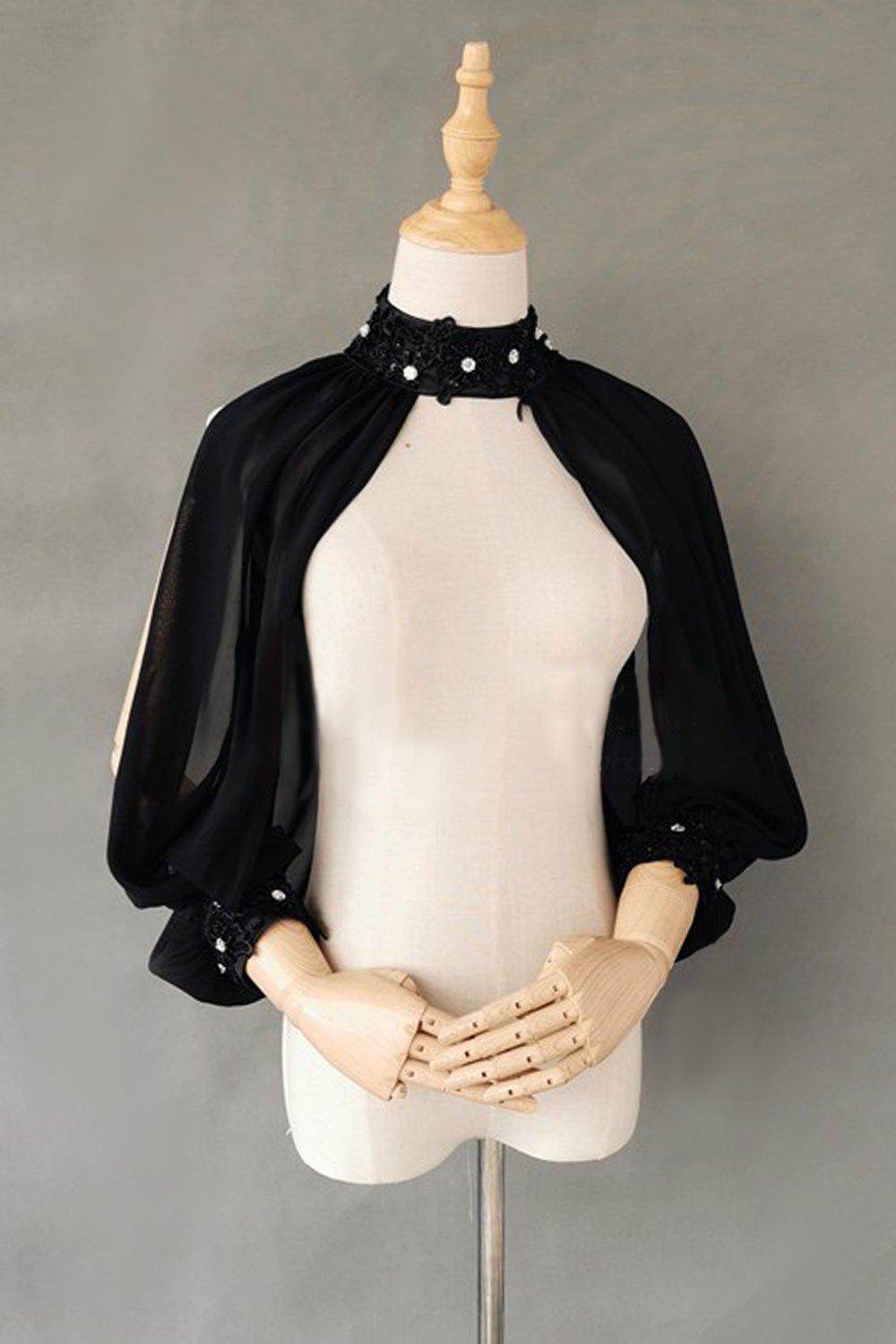 Black Chiffon Detachable Long Sleeves with Appliques Beading CZ0334 - COCOMELODY